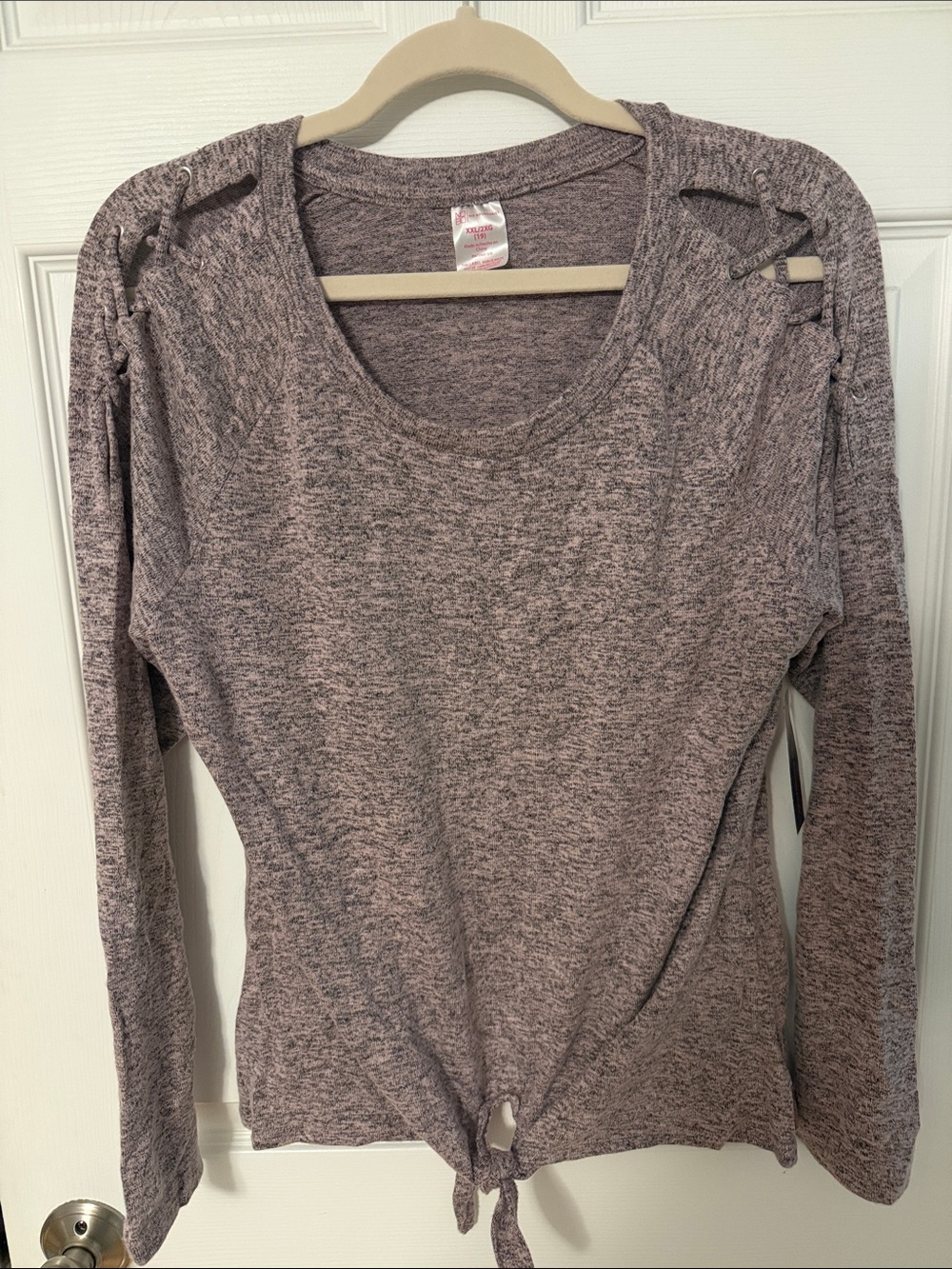 No Boundaries Heather Mauve Long Sleeve Tie-Front Top